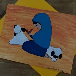 Carmen Wells Peace Girl with Bird Family Friend Greeting Card with Envelope